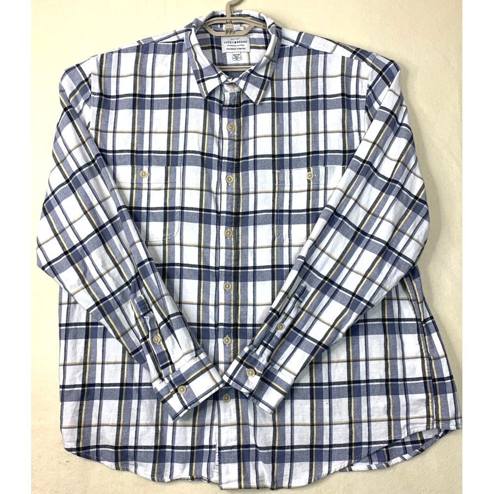 Lucky Brand Shirt Mens Plaid Saturday Stretch 2XL Long Sleeve Button Up Sz XXL‎